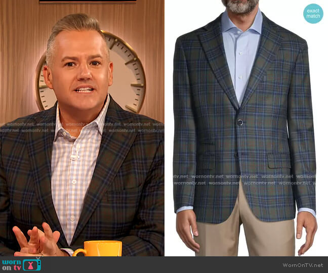 Slim-Fit Green Plaid Sport Coat by Tallia worn by Ross Mathews on The Drew Barrymore Show