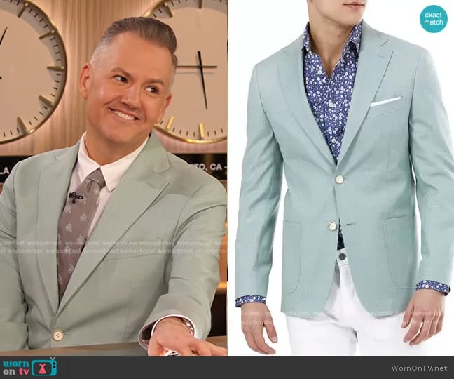 Slim-Fit Seafoam Solid Blazer by Tallia worn by Ross Mathews on The Drew Barrymore Show