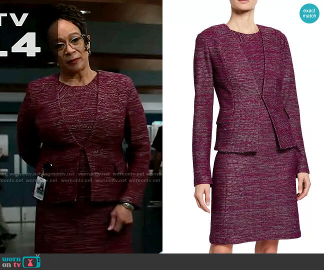 St John Collection Plunging V-Neck Ombre Ribbon Tweed Jacket and Dress worn by Sharon Goodwin (S. Epatha Merkerson) on Chicago Med