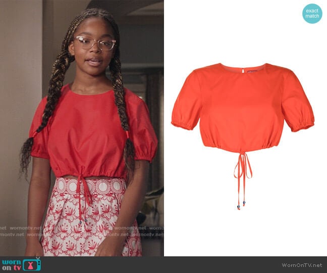 Prato Short Sleeve Cropped Drawstring Top Staud worn by Diane Johnson (Marsai Martin) on Black-ish