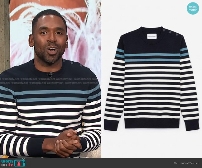 Striped Cotton Knit Sweater by The Kooples worn by Justin Sylvester on E! News