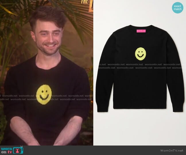 Intarsia Cashmere Sweater by The Elder Statesman worn by Daniel Radcliffe on Access Hollywood