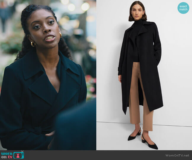 Long Oaklane Trench Coat in Cashmere worn by Kate Sacker (Condola Rashad) on Billions