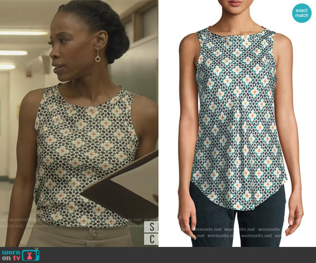 Printed Silk Sleeveless Racerback Top by Theory worn by Grace James (Karimah Westbrook) on All American