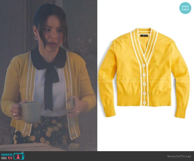 Tipped Cotton Blend V-Neck Cardigan by J. Crew worn by Mariana Foster (Cierra Ramirez) on Good Trouble