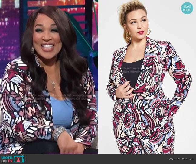 Trendy Plus Size Printed Blazer by Nina Parker worn by Kym Whitley on E! News