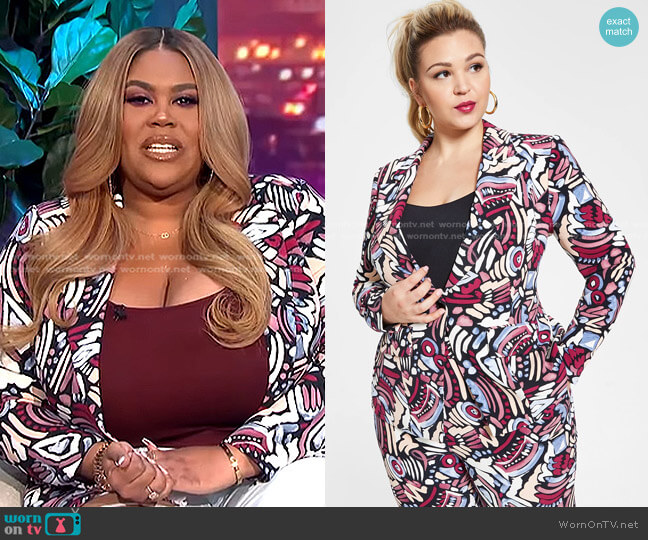 Trendy Plus Size Printed Blazer in Multi-Color Abstract Print by Nina Parker worn by Nina Parker on E! News