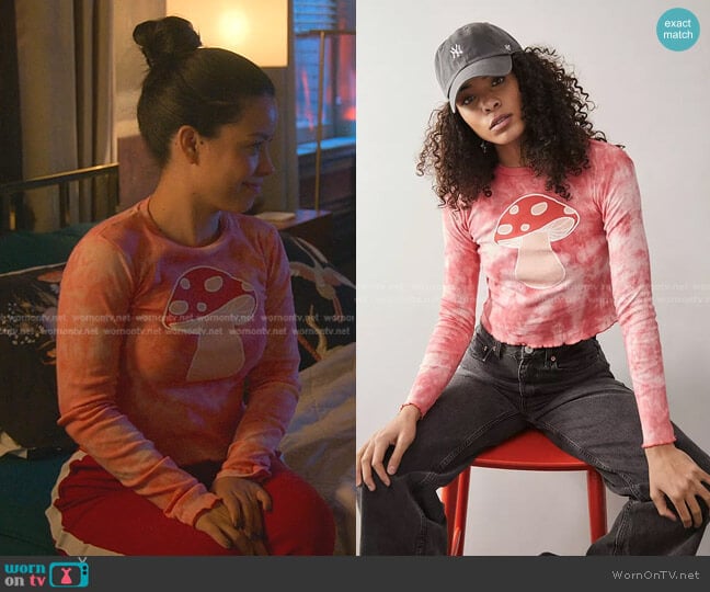 Long Sleeve Mushroom Tie-Dye T-Shirt by Urban Outfitters worn by Mariana Foster (Cierra Ramirez) on Good Trouble