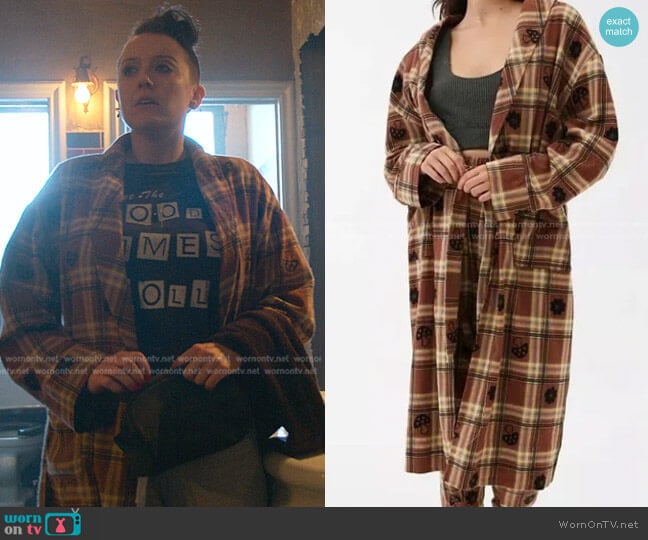 Mushroom Plaid Robe by Urban Outfitters worn by Anastasia Leddick on Good Trouble