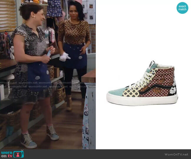 Vans Sk8-Hi Sneakers in Tiger Patchwork worn by Kat Silver (Mayim Bialik) on Call Me Kat