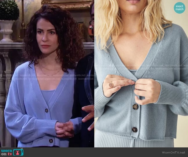 Varenne Cashmere Tank And Cardi Set by Reformation  worn by Sarah Horton (Linsey Godfrey) on Days of our Lives