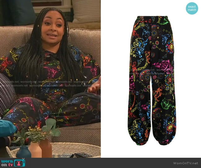 Regalia Baroque-Print Track Pants by Versace Jeans Couture worn by Raven Baxter (Raven-Symoné) on Ravens Home