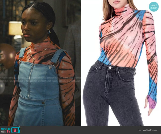 Zadie Semi Sheer Mesh Turtleneck by AFRM worn by Naomi McDuffie (Kaci Walfall) on Naomi