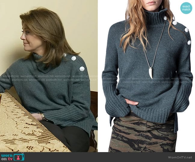 Alma Cashmere Turtleneck Sweater by Zadig & Voltaire worn by Norah O'Donnell on CBS Evening News
