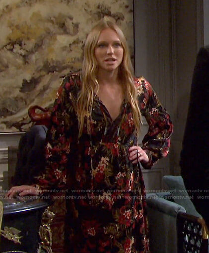 Abigail's black floral tie neck dress on Days of our Lives