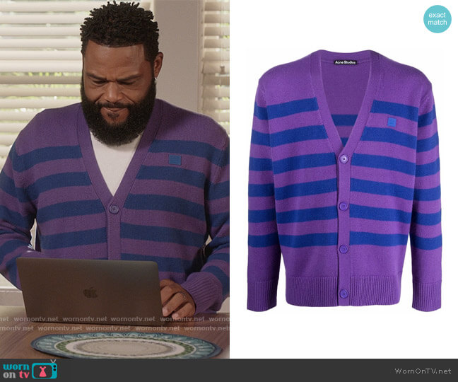 V-neck striped cardigan by Acne Studios worn by Andre Johnson (Anthony Anderson) on Blackish