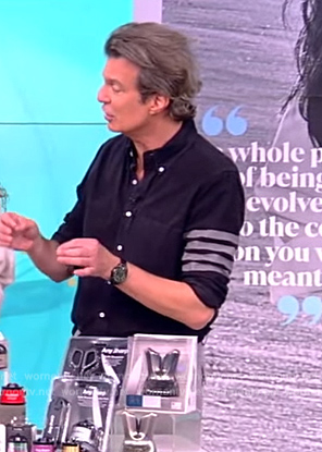 Adam Glassman's black stripe sleeve shirt on The View