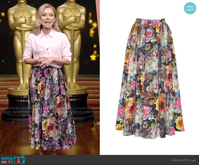 Button Down A Line Skirt by Adam Lippes worn by Kelly Ripa on Live with Kelly and Mark