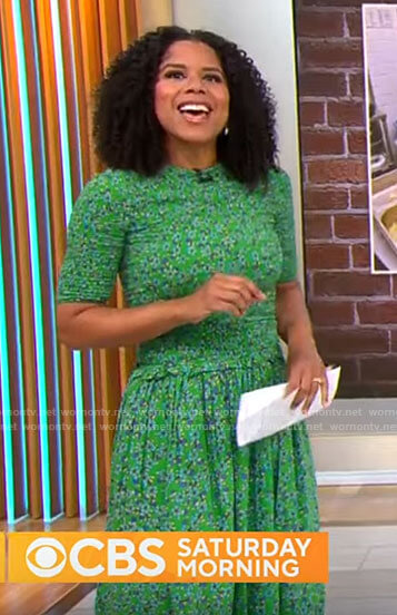 Adriana Diaz's green floral smocked dress on CBS Saturday Morning