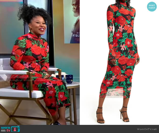 Shailene Mesh Long Sleeve Midi Dress by AFRM worn by Dominique Fishback on GMA