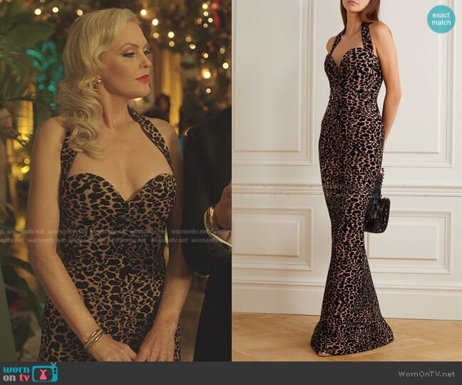 Leopard Jacquard-Knit Halterneck Gown by Alaia worn by Alexis Carrington (Elaine Hendrix) on Dynasty