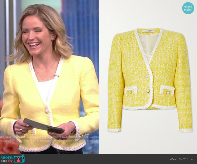 Embroidered sequin-embellished tweed jacket by Alessandra Rich worn by Sara Haines  on The View