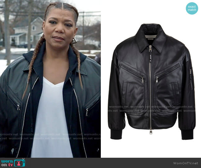 Alexander McQueen Leather Bomber Jacket worn by Robyn McCall (Queen Latifah) on The Equalizer