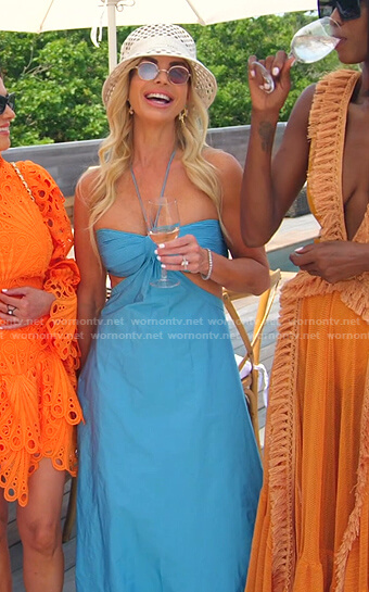 Alexia's blue cutout halter neck dress on The Real Housewives of Miami