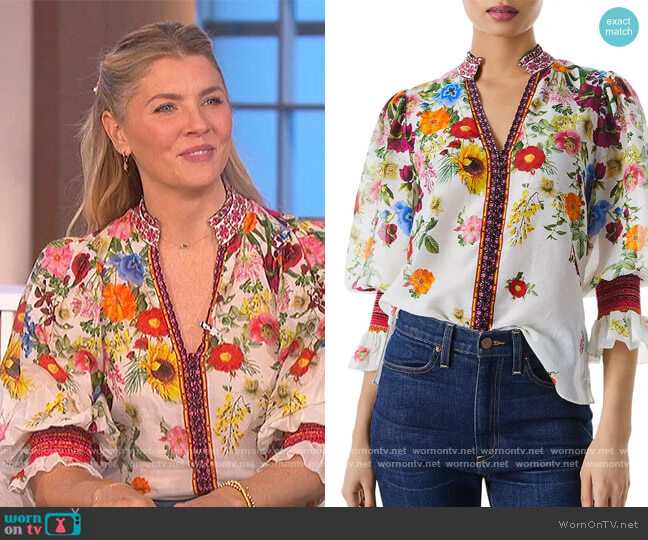 Ilan Smocked Floral Blouse by Alice + Olivia worn by Amanda Kloots on The Talk