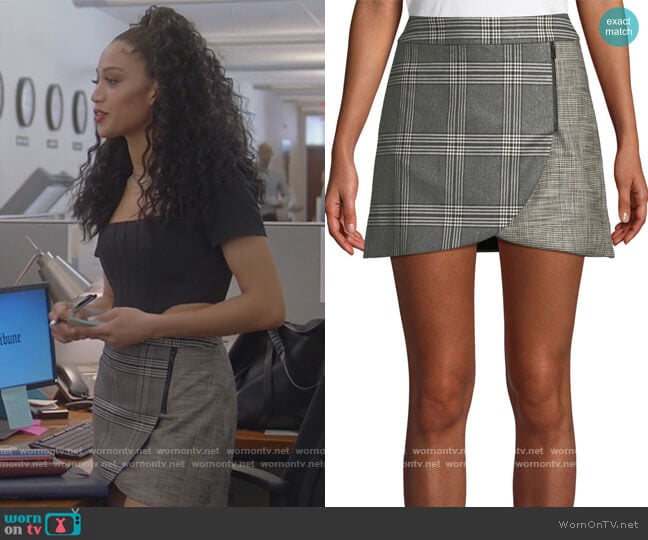 Lennon Colorblock Plaid Draped Mini Skirt by Alice + Olivia worn by Olivia Baker (Samantha Logan) on All American