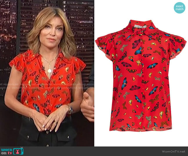 Martel Flutter-Sleeve Blouse by Alice + Olivia worn by Kit Hoover  on Access Hollywood