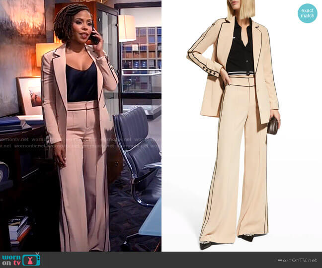 Alice + Olivia Valeria Blazer and Dylan Pants worn by Andrea Barnes (Kj Smith) on Tyler Perrys Sistas