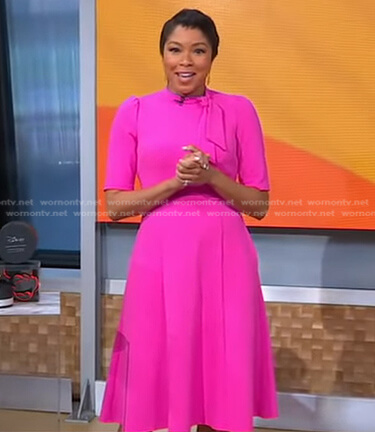 Alicia’s pink tie neck dress on Good Morning America