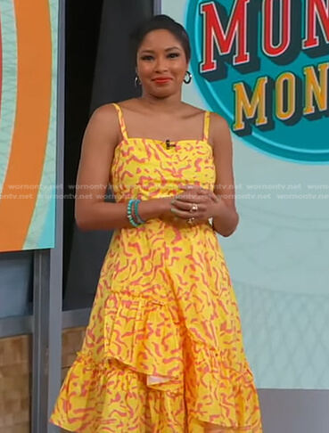 Alicia's yellow printed ruffle dress on Good Morning America