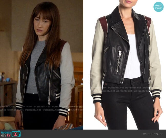 All Saints Colorblock Leather Jacket worn by Sarah (Maggie Q) on Pivoting