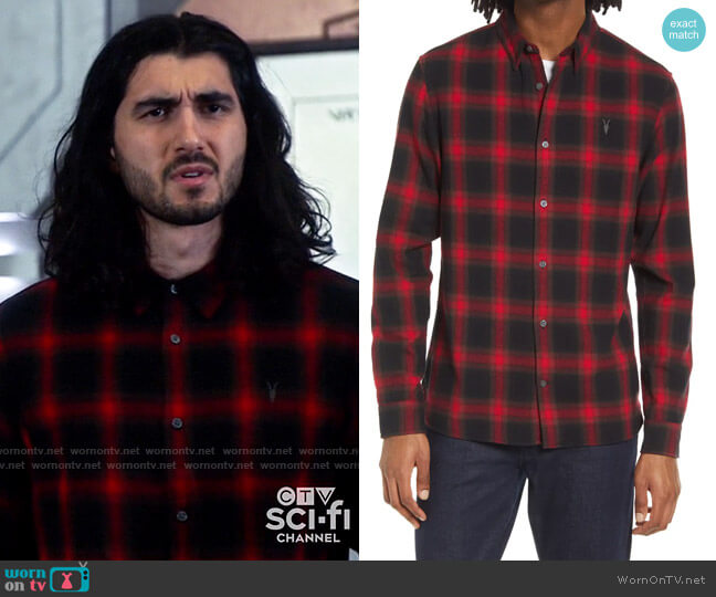 Behrad’s black and red plaid shirt on Legends of Tomorrow