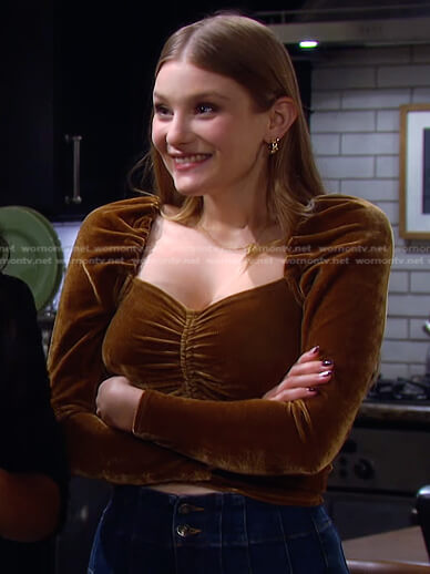 Allie’s brown velvet top and jeans on Days of our Lives