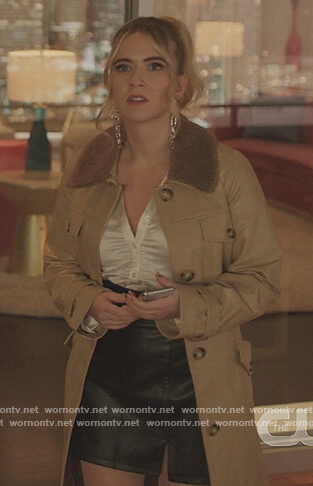 Amanda's beige shearling coat and silk blouse on Dynasty