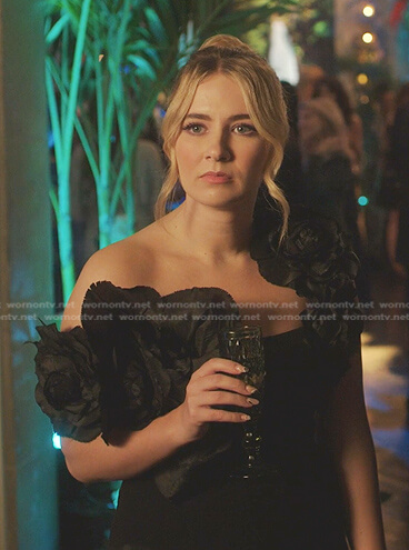 Amanda's black floral applique dress on Dynasty