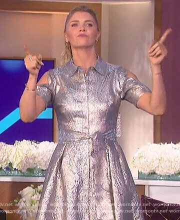 Amanda’s silver jacquard tie waist dress on The Talk