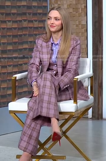 Amanda Seyfried’s pink plaid blazer and pants on Good Morning America