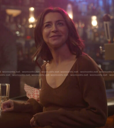 WornOnTV: Amelia's brown ribbed v-neck sweater on Greys Anatomy | Caterina  Scorsone | Clothes and Wardrobe from TV