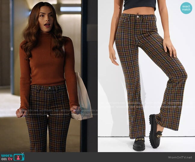 AE Stretch Plaid Super High-Waisted Flare Pant worn by Allegra Garcia (Kayla Compton) on The Flash