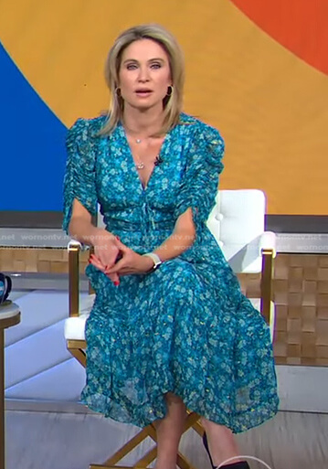 Amy's blue floral ruched dress on Good Morning America