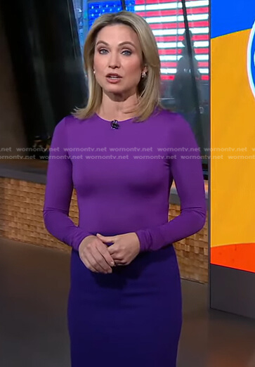 Amy’s purple long sleeve top and skirt on Good Morning America