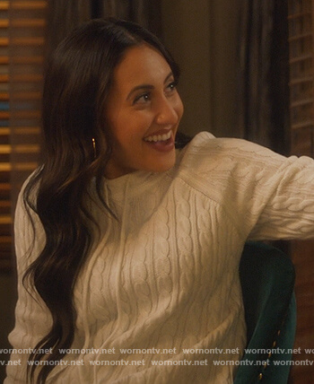 Ana's white cable knit hoodie on Grown-ish