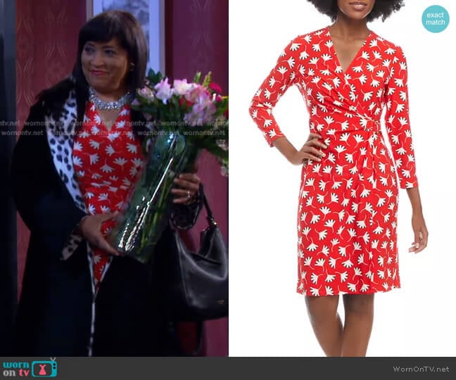 3/4 Sleeve Crossover V-Neck Floral Wrap Dress by Anne Klein worn by Paulina Price (Jackée Harry) on Days of our Lives