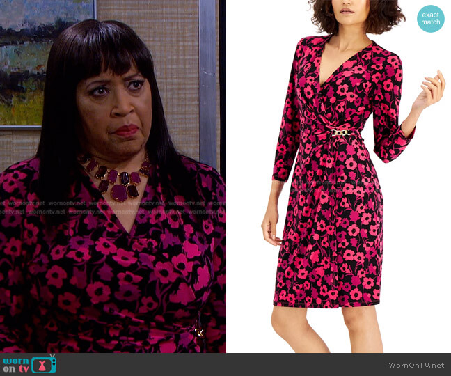 Printed Embellished Wrap Dress by Anne Klein worn by Paulina Price (Jackée Harry) on Days of our Lives