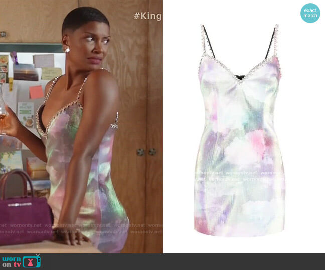 Crystal-trim cloud-print dress by Area worn by Rose King (Samantha Walkes) on The Kings of Napa