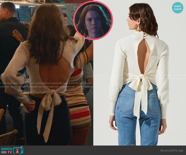 Tie Back Mock Neck Sweater by ASTR The Label worn by Callie Foster (Maia Mitchell) on Good Trouble